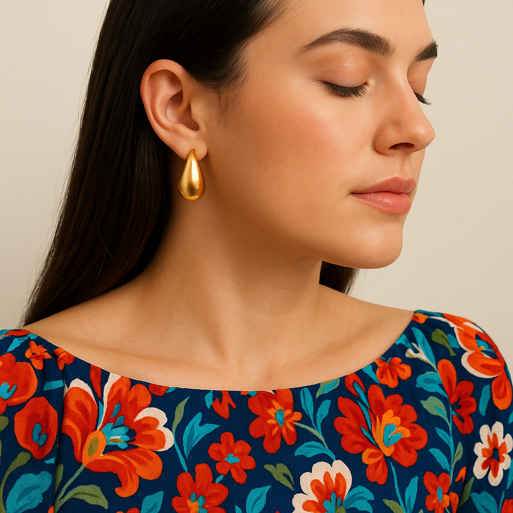Statement earrings that won't fight a patterned neckline
