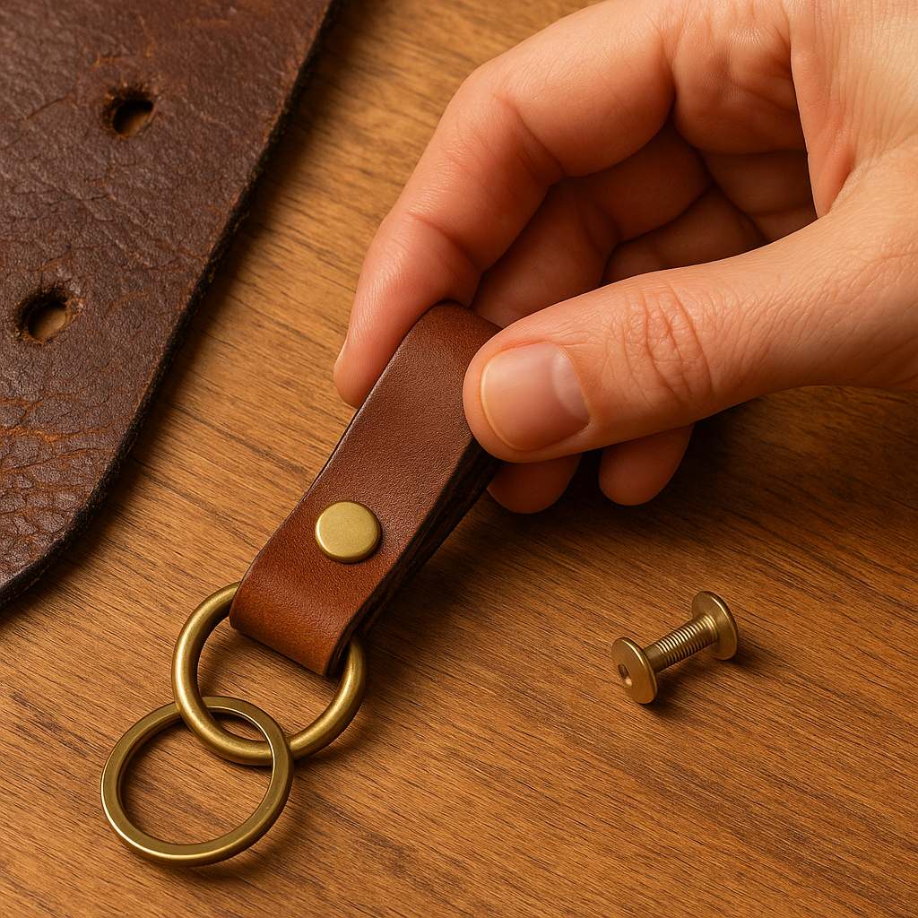 Leather key fob cut from a dead belt, finished like store-bought